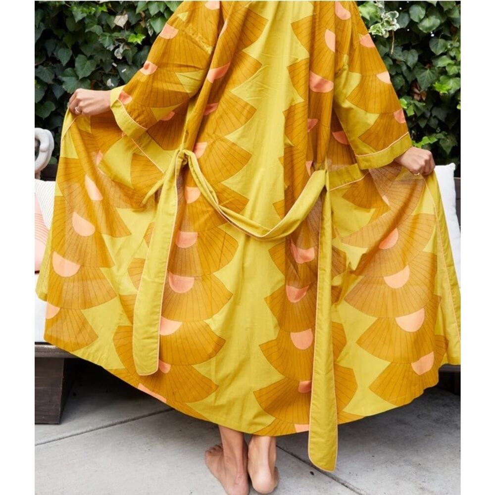 Women's Mustard Yellow Printed Kimono Robe